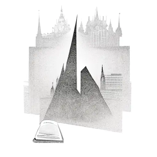 A Minimalist Tattoo Of A Stockholm City Skyline With A Book In The Foreground