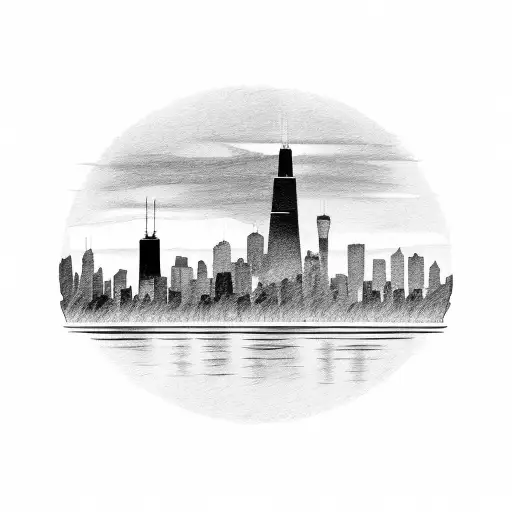 Chicago Skyline At Sunset