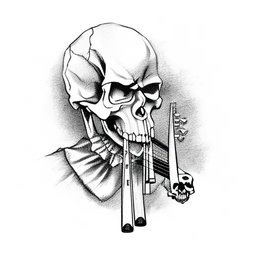 Grim Reaper With Smiling Skull Face With Hood Playing On Violin