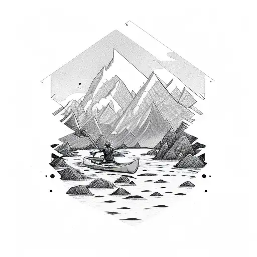 Kayaker Navigating Through A Labyrinth Of Mountain Peaks