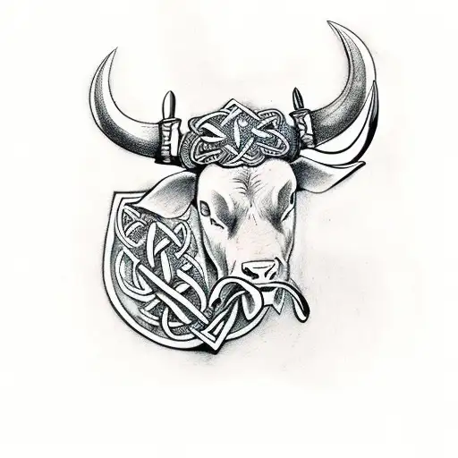Irish Celtic Style Tattoo Woth Taurus Bull
