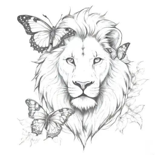 Lion Head And Butterfly