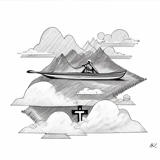 Kayak Down A Mountain With A Cross In The Clouds