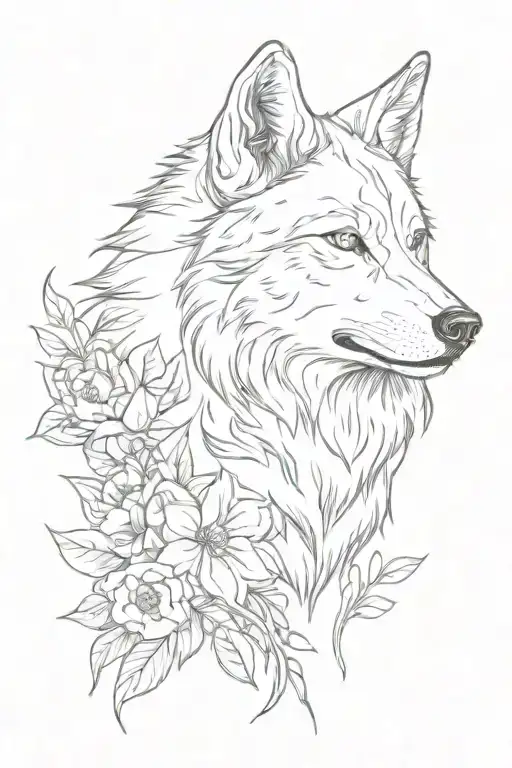 Wolf And Flowers