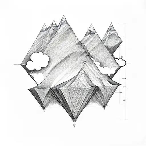 An Engineer's Blueprint Of A Mountain Peak With Clouds Floating Above