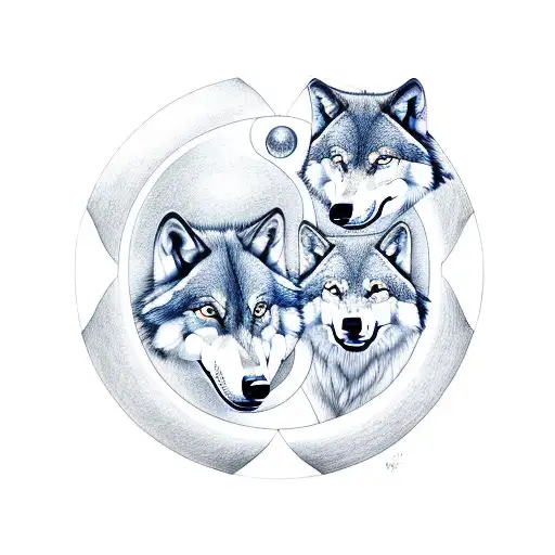 2 Wolves Yin Yang 3D