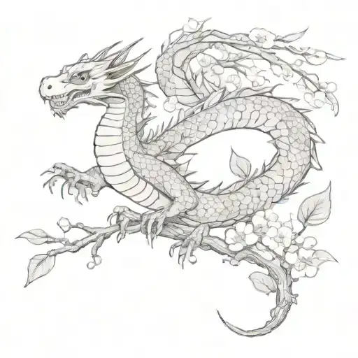 Haku The Dragon From Ghibli Flying Around A Sakura Branch