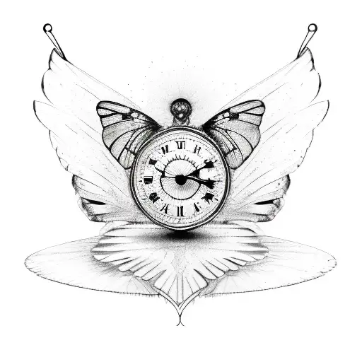A Sketch-style Clock Heart With Butterfly Wings