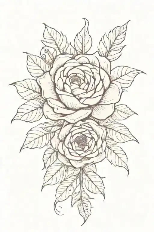 Burgundy Flower From Belly To Thigh Women's Tattoo Color