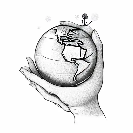 Hand Holding A Globe With Flowers Growing Over It