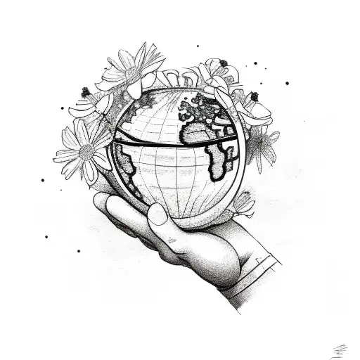 Hand Holding A Globe With Flowers Wrapping Over It