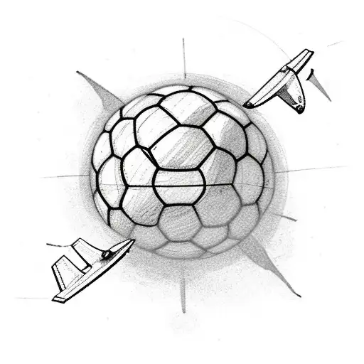 A Beach Scene With A Soccer Ball And Airplanes Flying Overhead