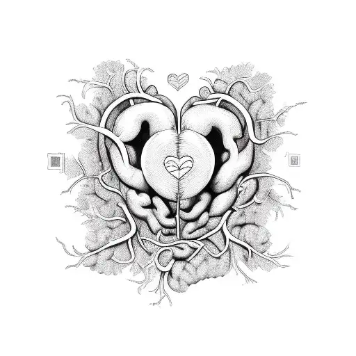 Heart And Brain On A Vine Surrounded By Dark Magical Conduits In A Circle