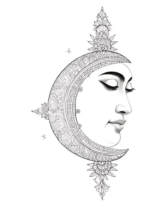 Hindu And Moon And Lotus With Fine Features