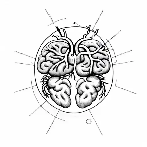 Heart And Brain On A Vine Surrounded By Dark Magical Conduits In A Circle