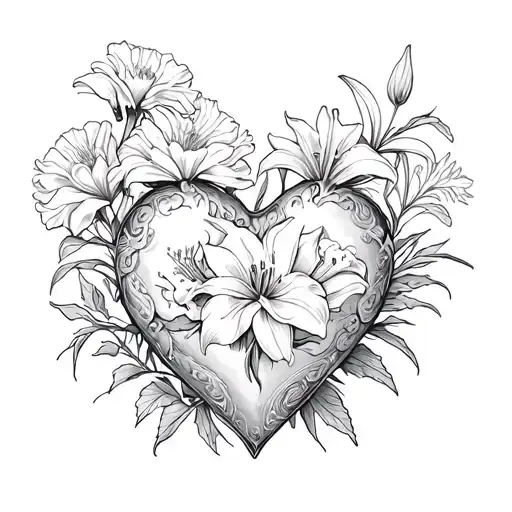 Heart With Virgo Zodiac Sign And Carnation And Lily Flowers