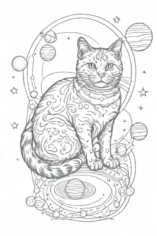 Cat In Space Surrounded By Planets