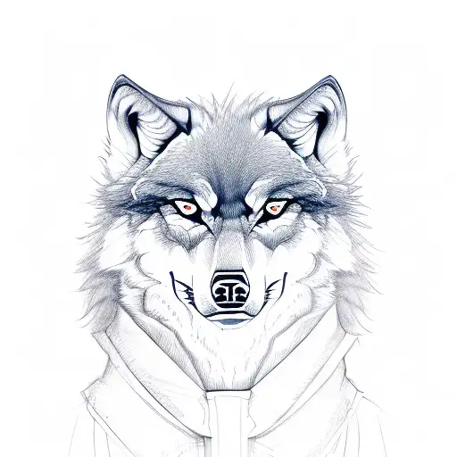A Sketch-style Wolf Wearing A Gang Member's Bandana