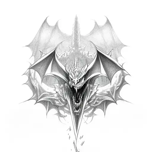 Evil Dragon Bat Throat Tatto