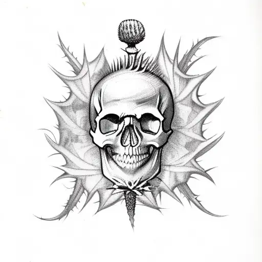 Skull With Scottish Thistle