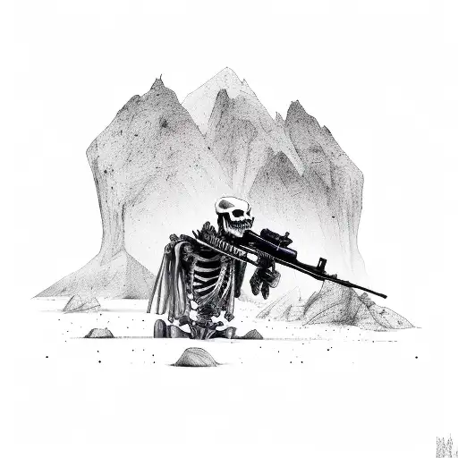 Skeleton In Military Gear In Desert