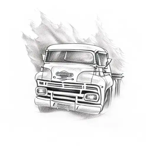 A Sketch-style Tattoo Of A Truck With Guitar Strings Forming Its Wheels