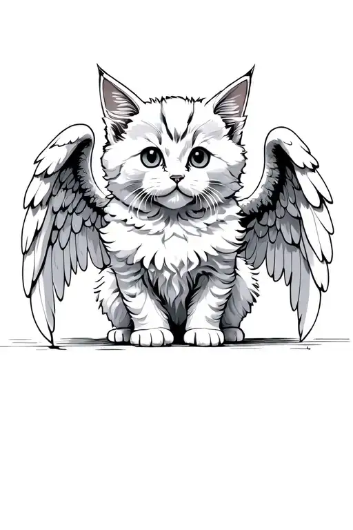 White Fluffy Kitten With Angel Wings Spread Wide