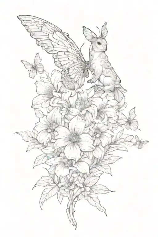 Flowers Blooming On The Top Butterflies And Little Kangoroo