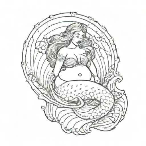 Chubby Mermaid Sitting In A Scallop Shell