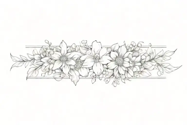 Floral Band Mixed Flowers Fine Line