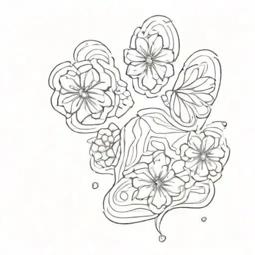 Dog Paw Print Made From Sakura Flower Lines