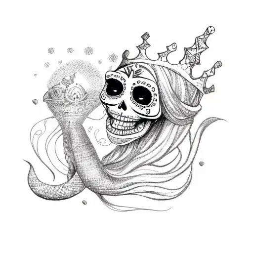 Mermaid Singing With A Sugar Skull Crown