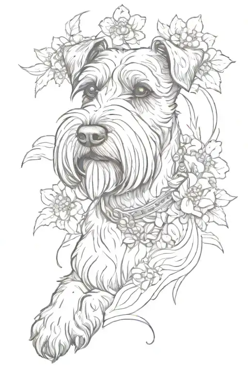 Schnauzer In Heaven With Flowers