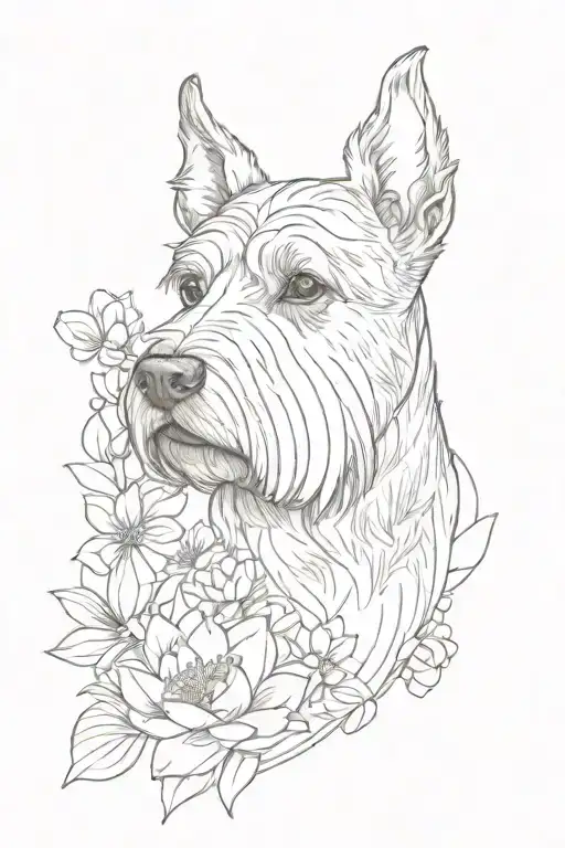 Schnauzer With Flowers Around Side Of Head And Lotus Outline Underneath