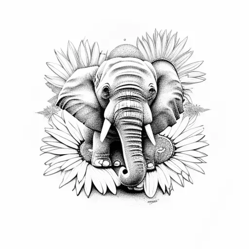 Elephant With Sun And Daisy