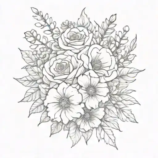 Mixed Flower Bouquet Fine Line
