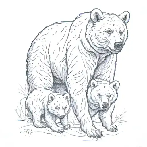 Mother Bear And Cubs