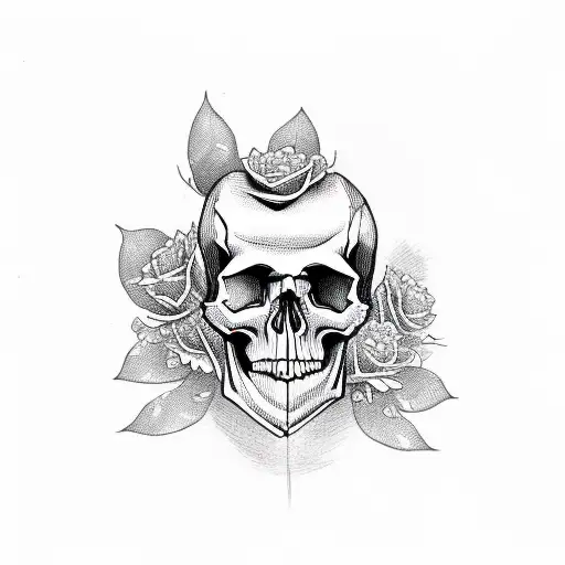 Skull With Book And Flowers And Ceystals