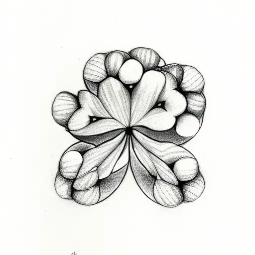 A Detailed Sketch Of A Four Leaf Clover Surrounded By Birth Flowers In A Circular Pattern