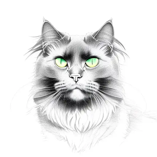 Majestic Fluffy Very Black Cat With Green Eyes