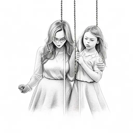 Mother And Daughter Holding Hands On The Swing
