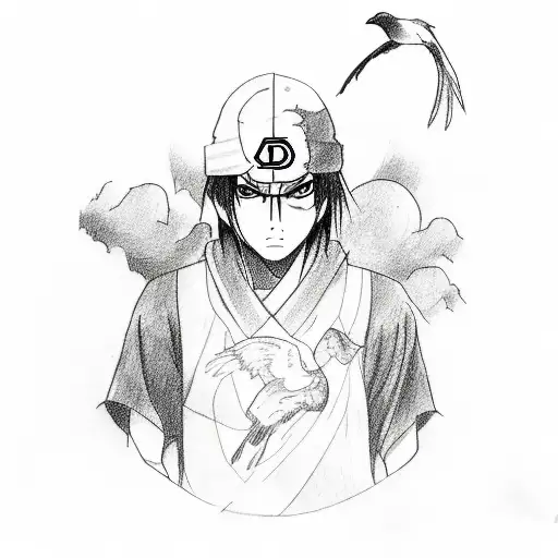 A Sketch-style Tattoo Of Itachi Holding A Crow