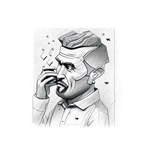 Drawing Of Man Made Out Of Blocks With Block In Hand As Last Block To Fishing The Head