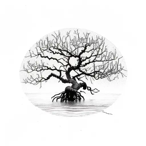 Mangrove With Roots In Water And Leaves