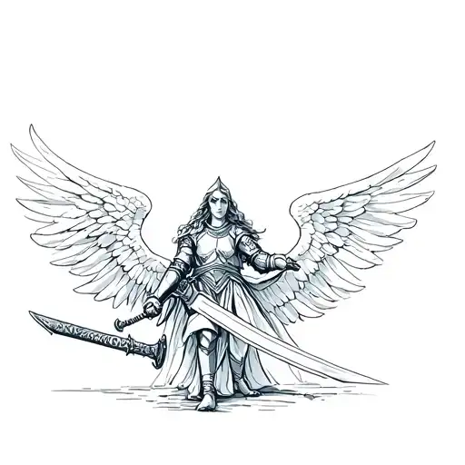 Angel In Armor Holds A Sword