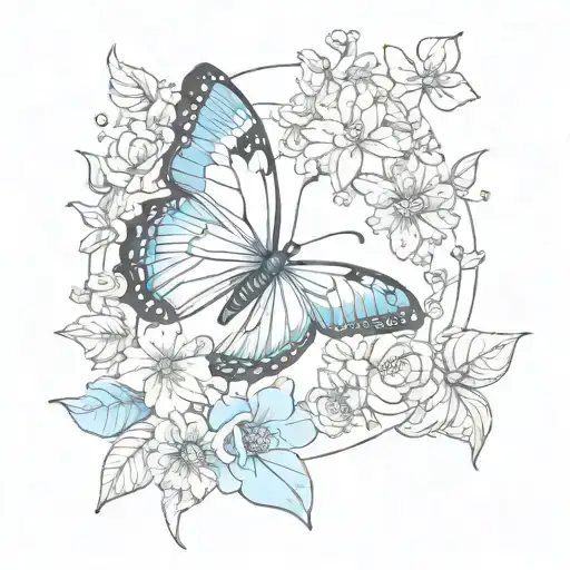 Blue Moon Butterfly And Flowers Outdoors