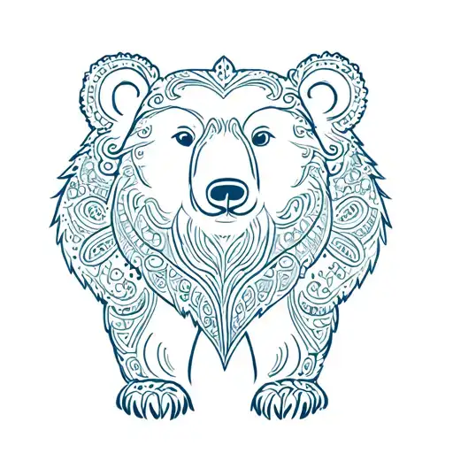 Bear Outline Intertwined With Paisleys
