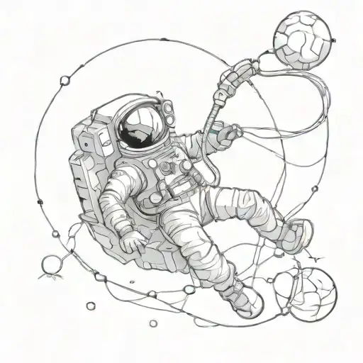Cartoon Astronaut Floating With A Tether Alone