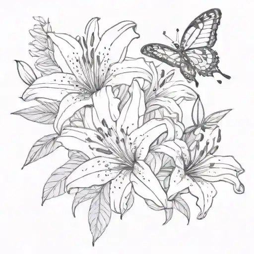 Lily Flower And Butterfly Delicate Bouquet