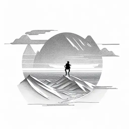 A Hunter Silhouetted Against A Breathtaking Sunset Over The Mountains